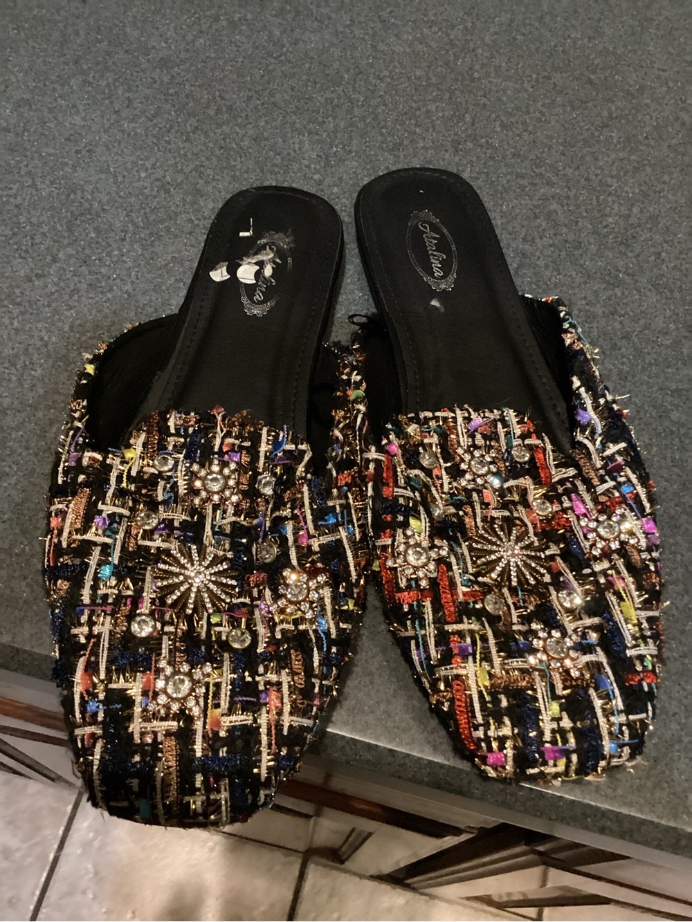 Bejeweled Black Multicolor Slip-On Mules
